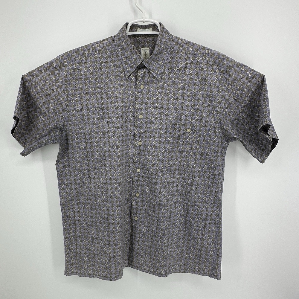 Burma Bibas Shirt 60 Singles Lawn Cotton Geometric Button Up Vintage Men's M
